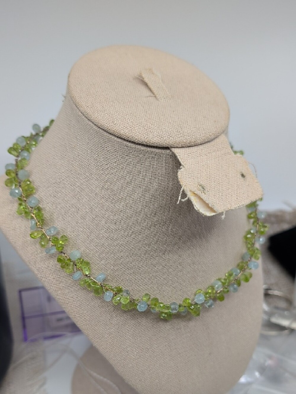 Ross-Simons 925 Sterling Silver Peridot Aquamarine Cluster Necklace 16" - Picture 4 of 17